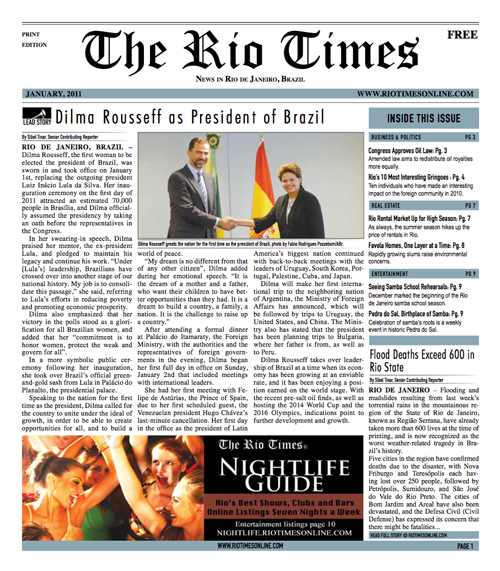 Front page of the first issue of The Rio Times Print edition.