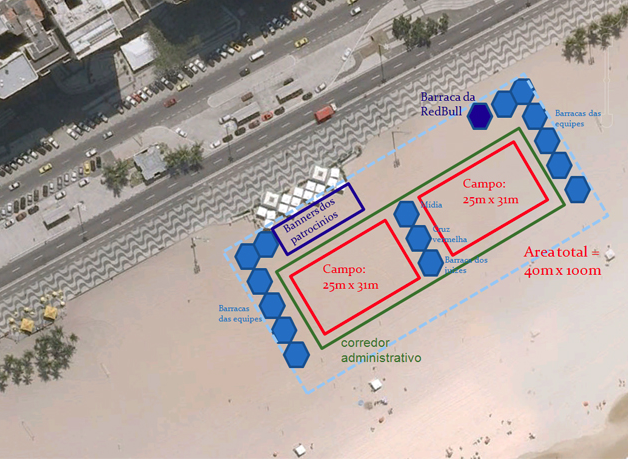 Location and layout of the Rio Beach Rugby Tournament