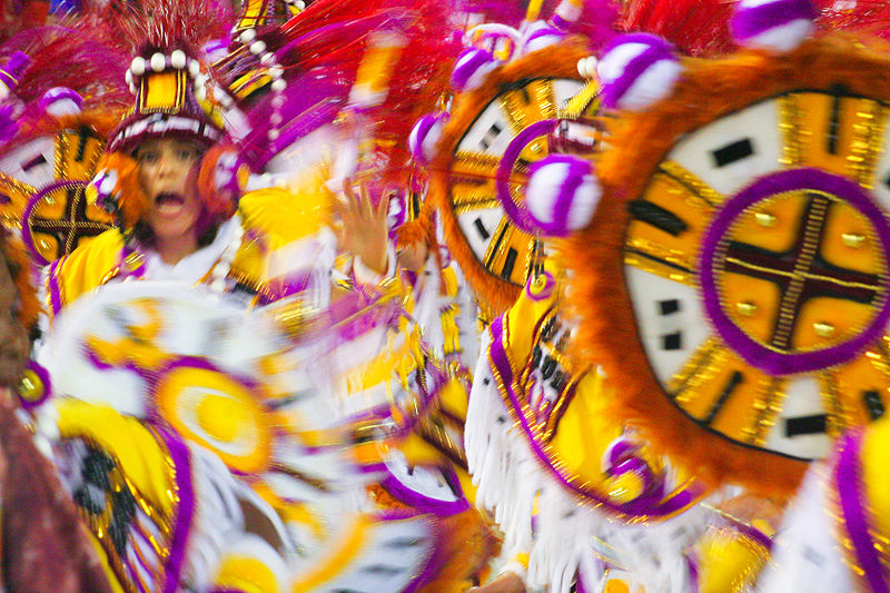 Carnival at the Marquês de Sapucaí, photo by Diogo Dubiella/Wikimedia Creative Commons License.