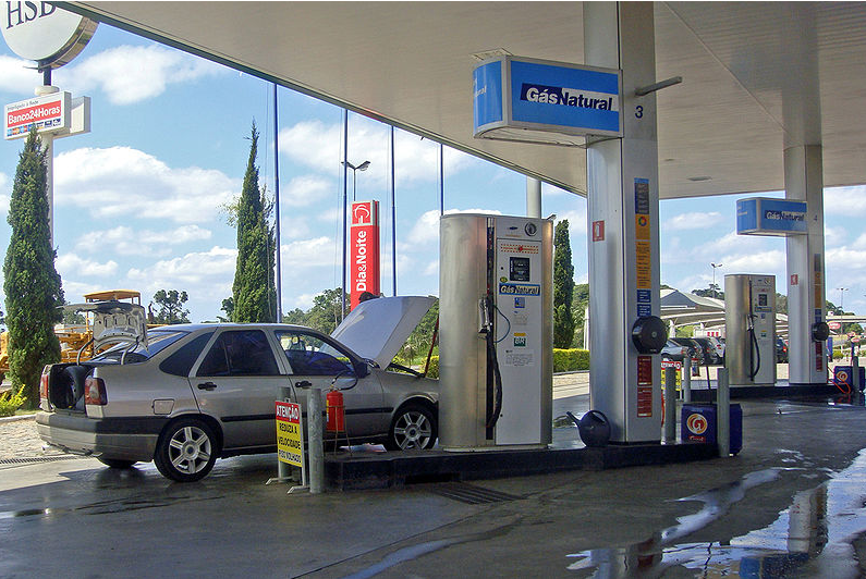 Natural gas pumps at a multifuel service station in the state of Parana, Brazil, News