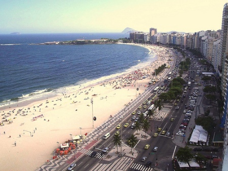 High-rise apartment buildings line the beachfront in Copacabana, photo by Hank LeClair, courtesy of Creative Commons