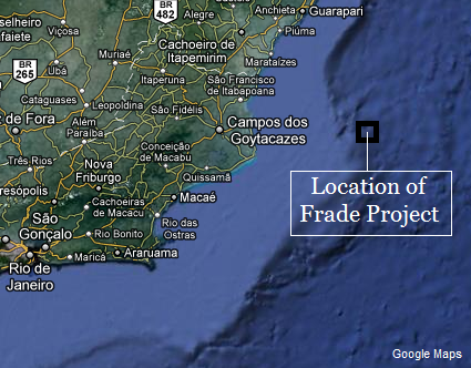 Map showing location of Frade Project, using Google Maps