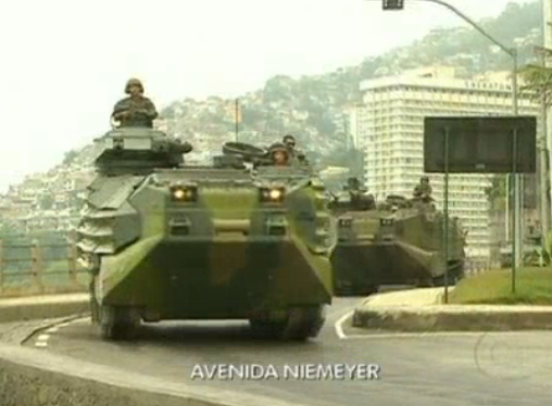 Brazilian military vehicles joined the operation in Rocinha and Vidigal, Rio de Janeiro, Brazil