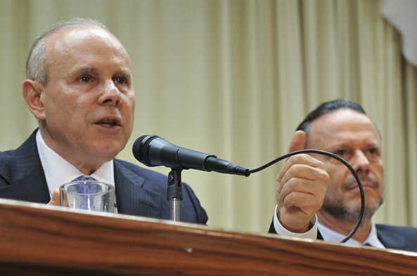 The Minister of Finance, Guido Mantega, the president of BNDES, Luciano Coutinho, during announcement of new measures to assist the growth of the economy, Brazil News