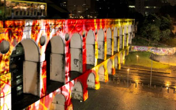 A rendition of the Brian Eno art installation of 77 million paintings with light, Rio de Janeiro, Brazil News