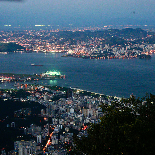 Niteroi night lights shining across Guanabara Bay