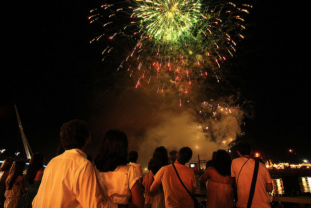 Watching fireworks dressed in white for New Year's Eve, Rio de Janeiro, Brazil News