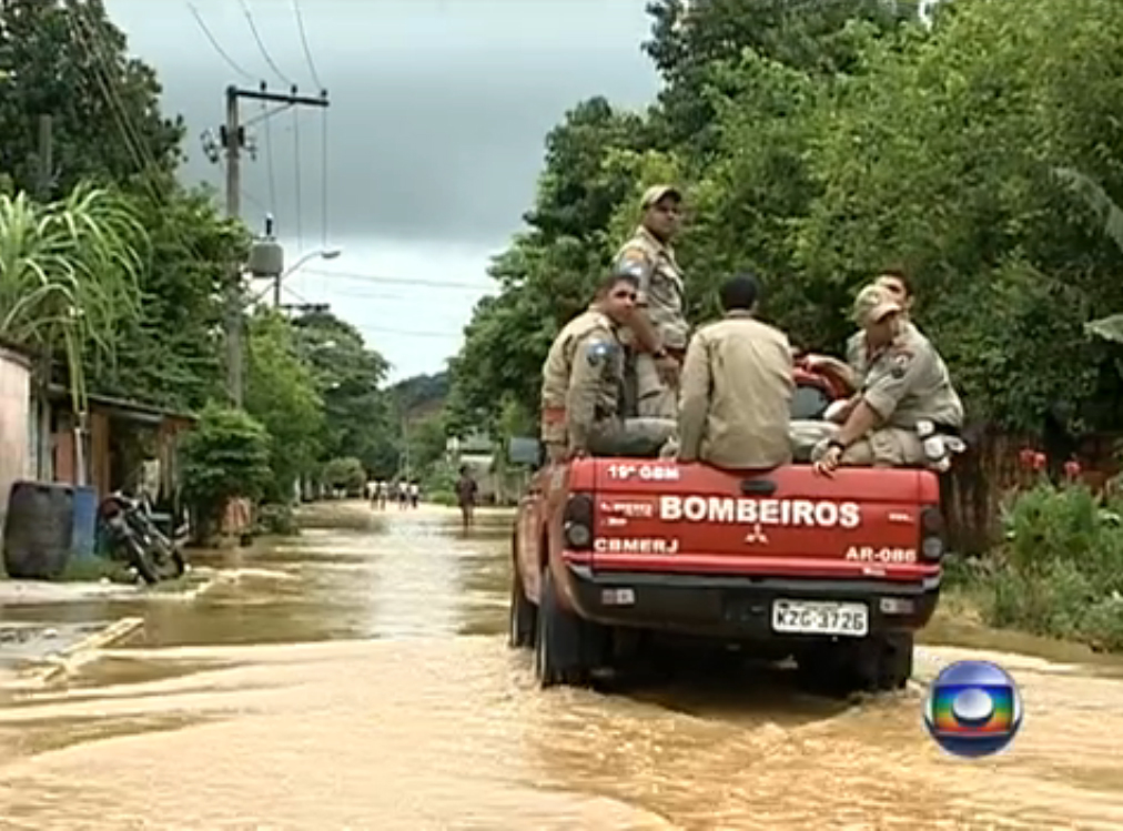 Firemen on their way to help stranded families, image recreation.