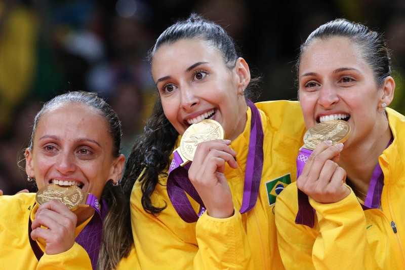 Members of the Brazilian volleyball team celebrating their Olympic gold medals, Rio de Janeiro, Brazil, Brazil News, Rio 2016