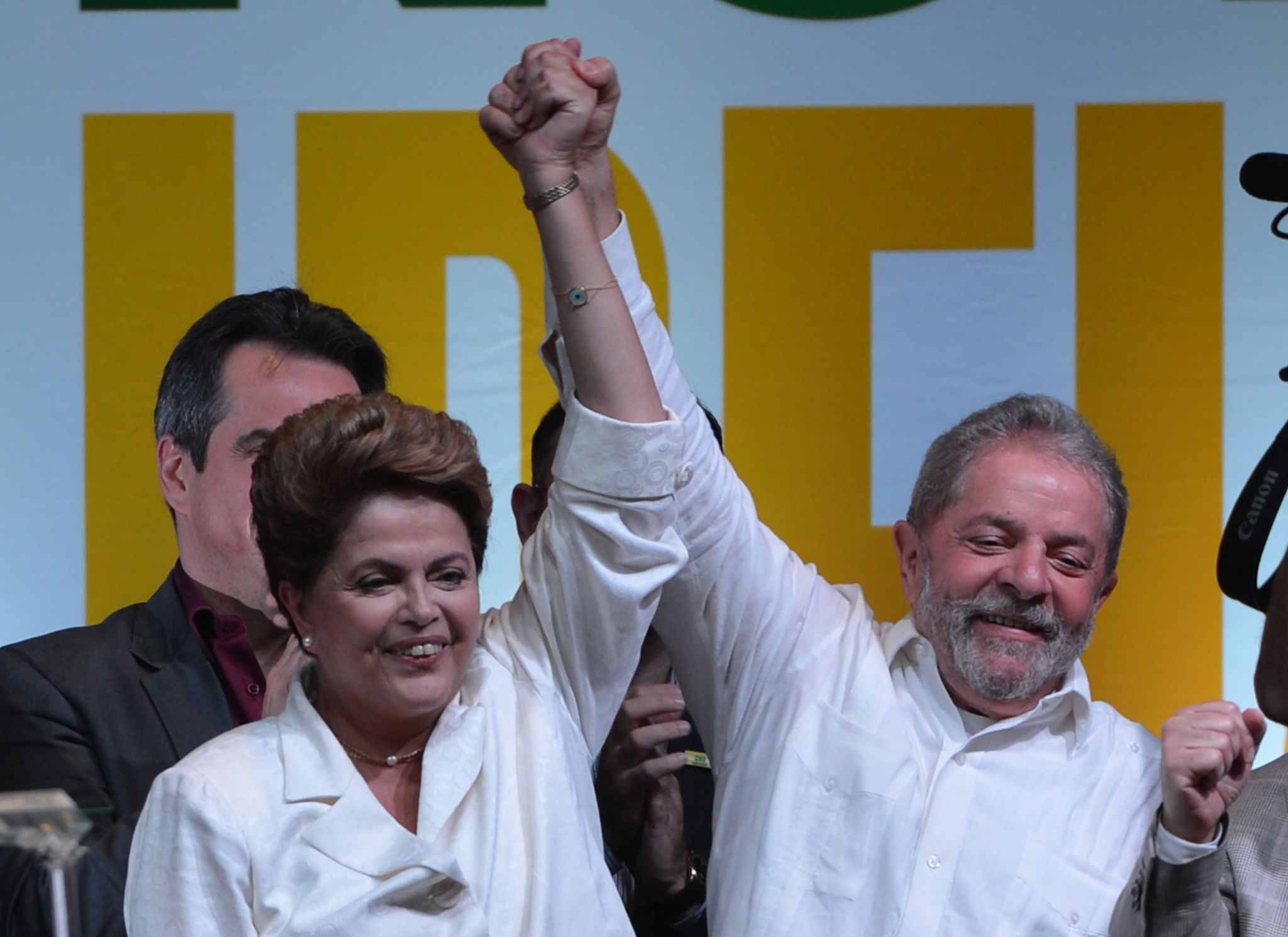 Rousseff and Lula during reelection victory photo by Fabio Pozzebom AgBr