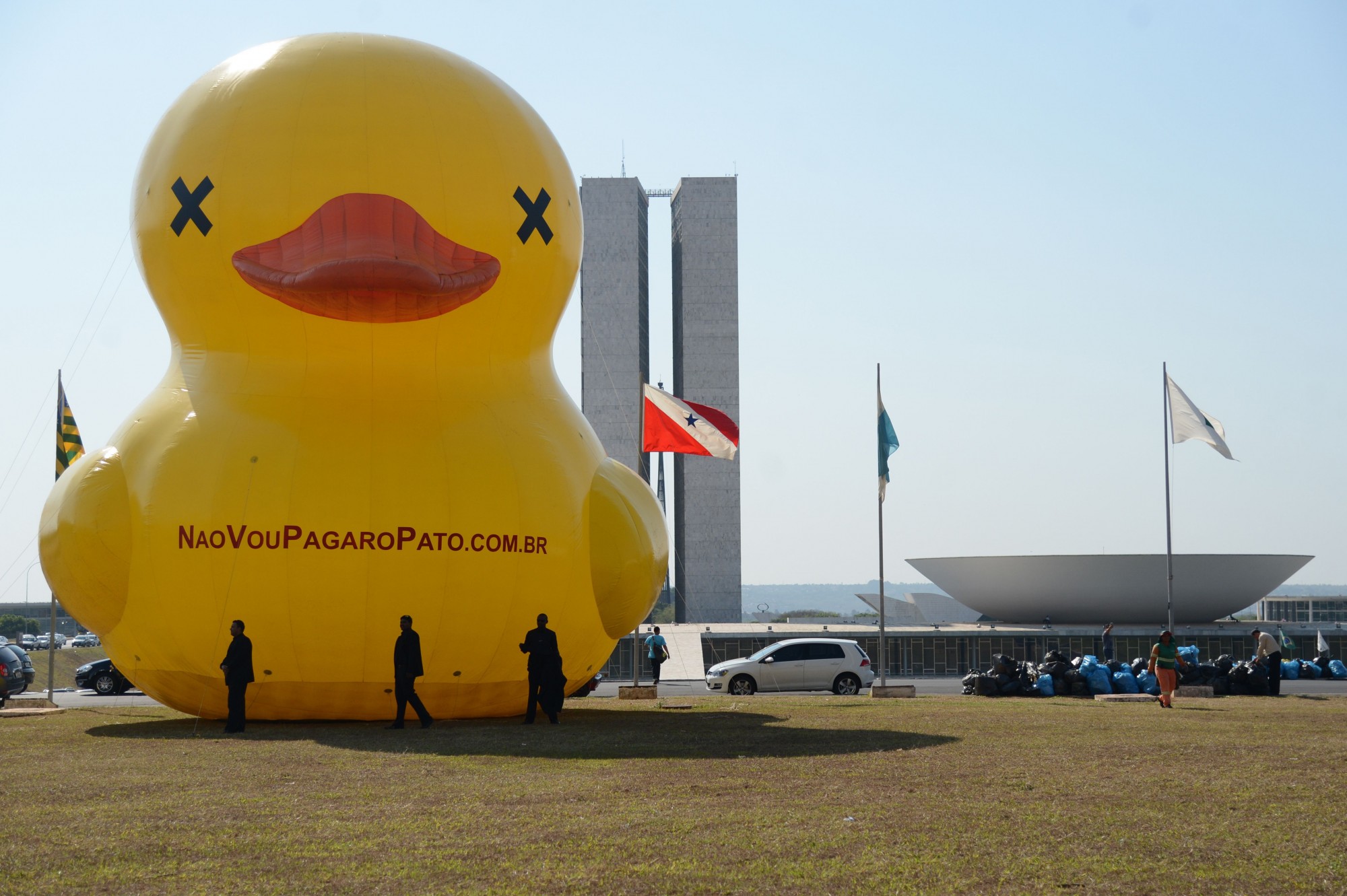 Giant Duck Placed on Congress Lawn by Protestors in Brazil