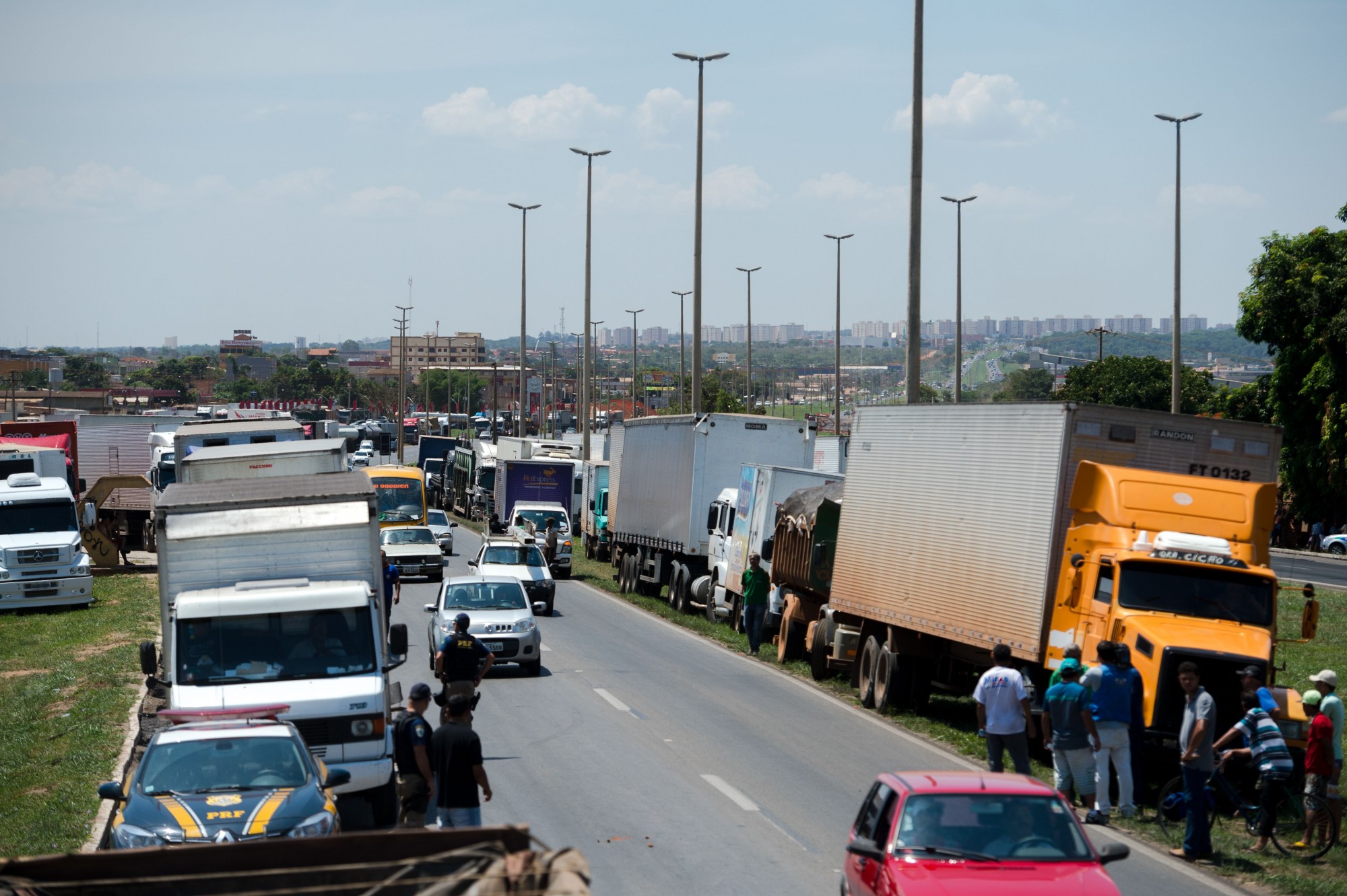 Truckers disrupt traffic flow in the state of Goias, Brazil.