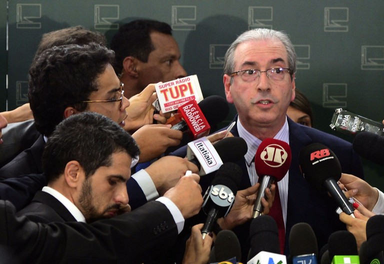Educarod Cunha speaks to reporters in Brasilia