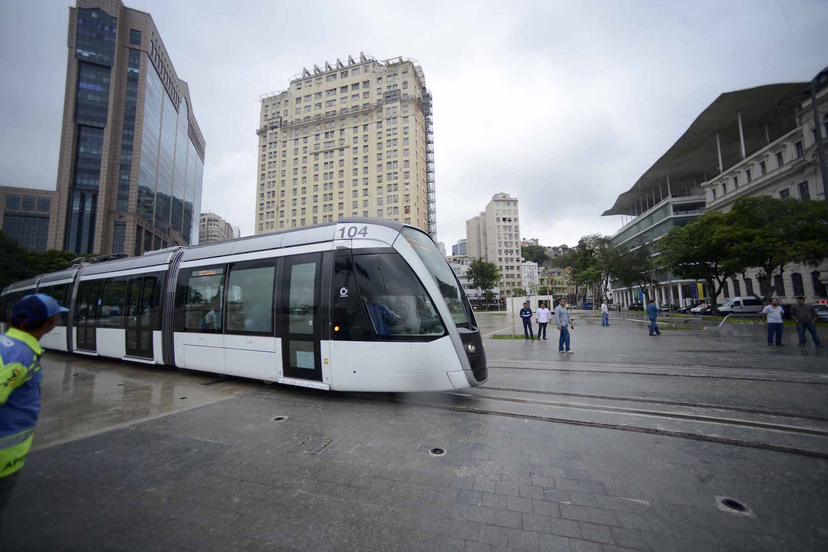 Brazil, Rio de Janeiro, VLT train at Praça Maua in the port zone of Rio de Janeiro,