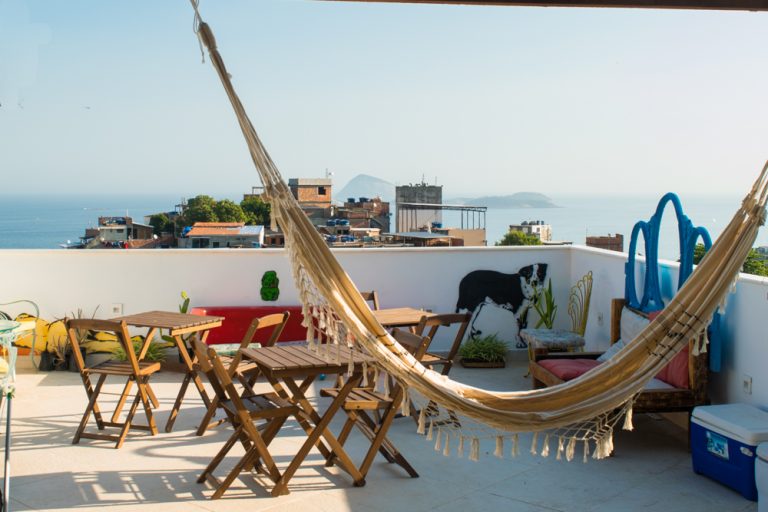 Tiki Hostel's rooftop terrace offers stunning city views