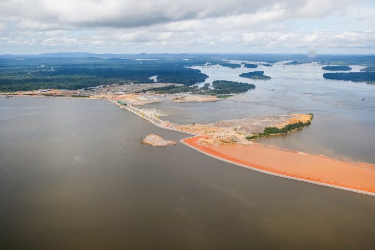 Brazil, Amazon,Aerial photograph of Belo Monte Hydroelectric plant in the Amazon Region