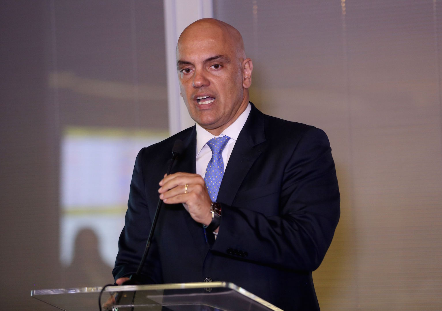 Brazil,Justice Minister Alexandre de Moraes speaks to journalists in Brasilia