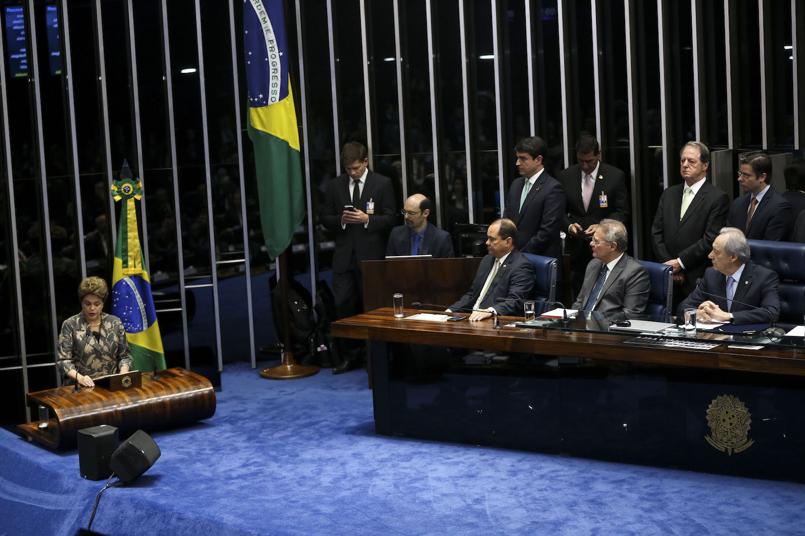Brasilia, Brazil,Brazil's suspended president, Dilma Rousseff defends her actions to senators during her impeachment trial