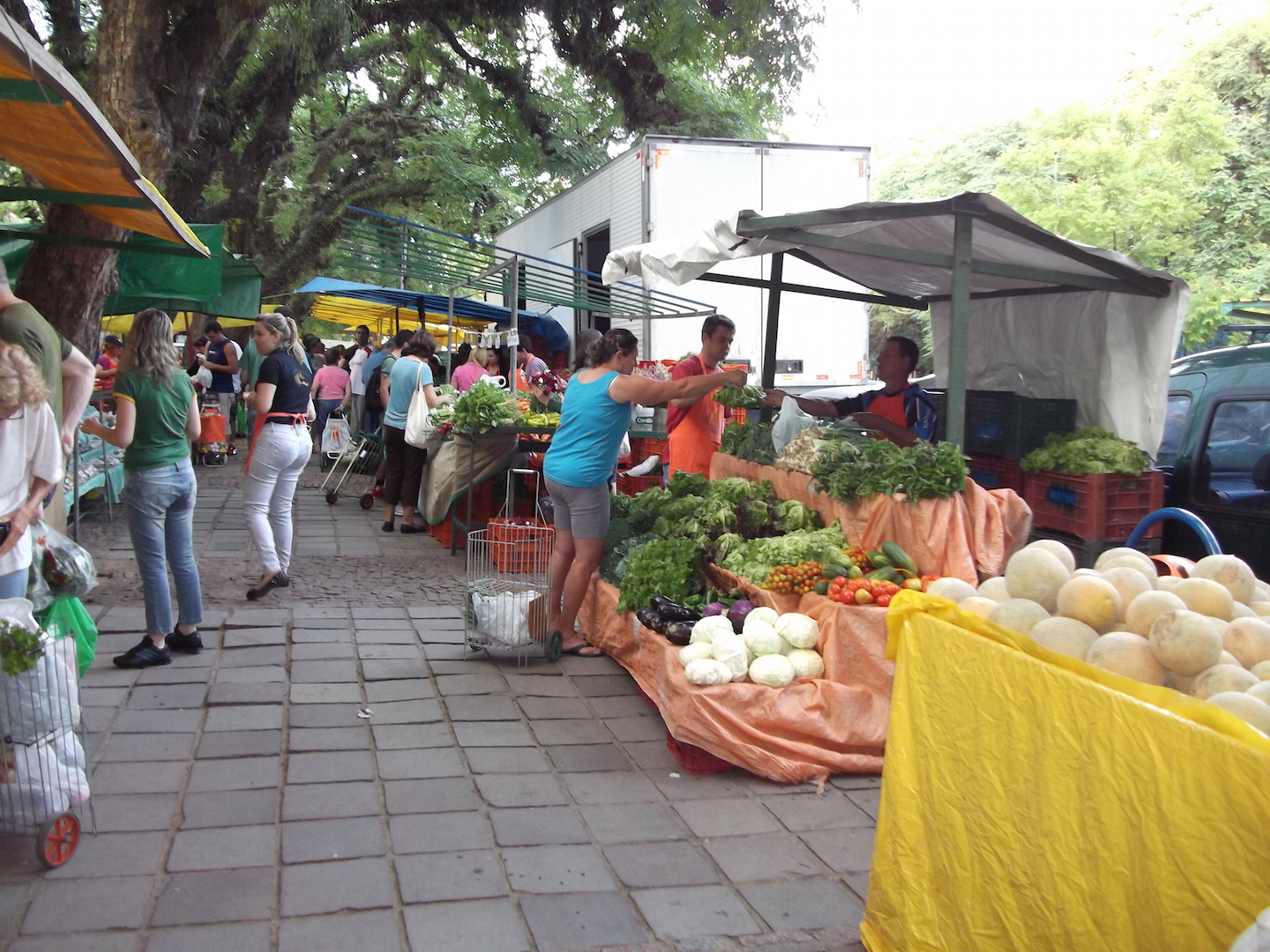 Brazil,Outdoor street markets, such as this one in Porto Alegre, not as full as they once were, with less consumers spending their money