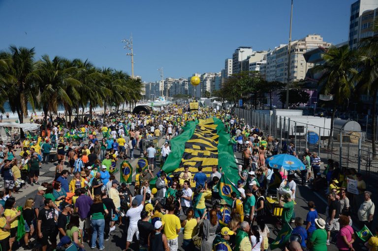 Brazil,Hundreds of protesters gather at Copacabana Beach to call for the impeachment of Dilma Rousseff days before the start of the Rio Olympics