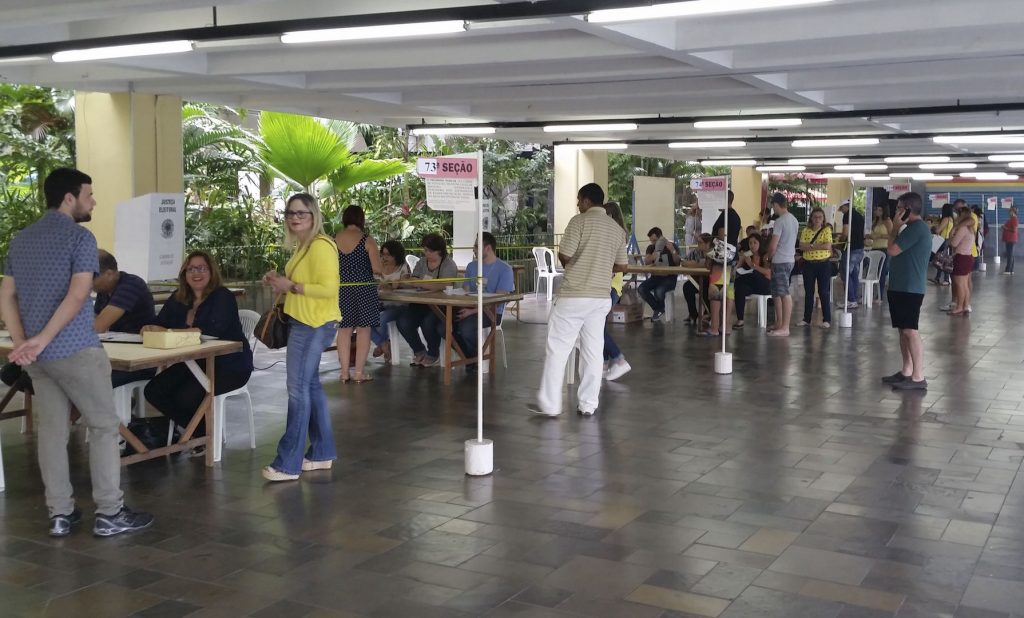 Brazil electronic voting paper trail debate at a polling station