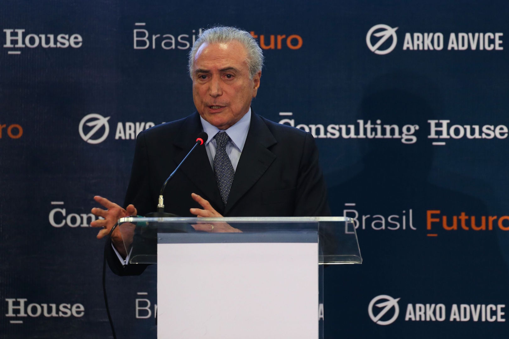 Brazil,Brazilian President Michel Temer speaks to investors on Monday