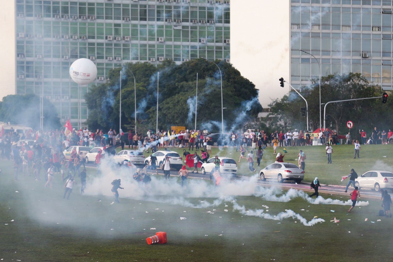 Brazil,Police clash with demonstrators in Brasilia on Tuesday,