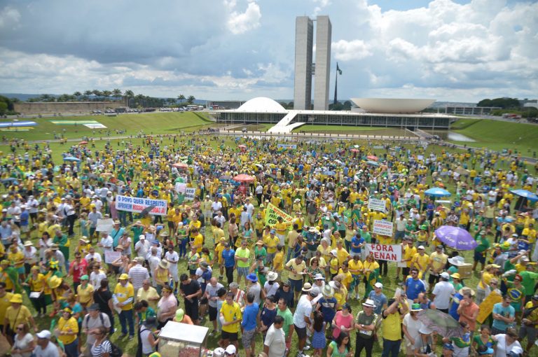 Brazil, Brasilia,Protesters in front of Brazilian Congress in Brasilia on Sunday,