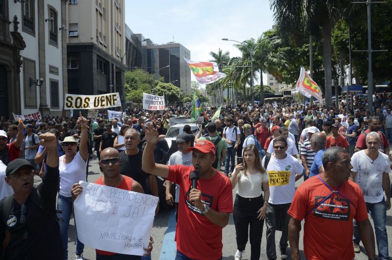 Brazil, Rio de Janeiro,Protesters in Rio de Janeiro on Monday, against federal government's spending cap bill,
