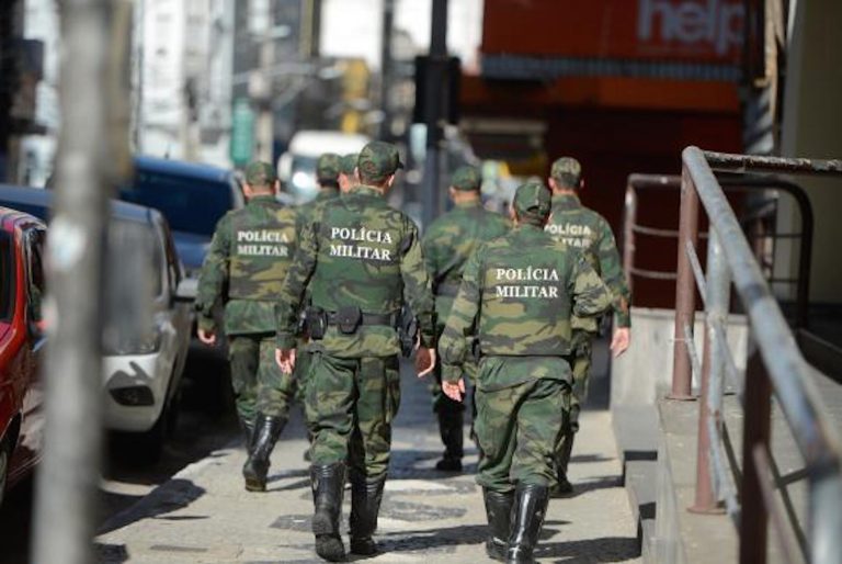 Brazil, Vitoria,Military police officers were seen patrolling Vitoria streets on Sunday