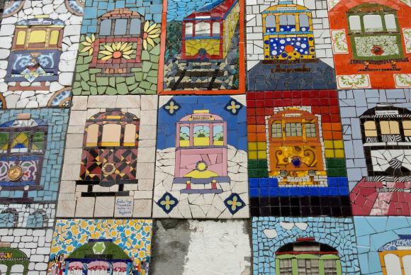 The mosaic in Santa Teresa honors the neighbourhood's historic tram, photo by Paulo Virgílio/ Agência Brasil. Brazil, Brazil News, Rio de Janeiro, art and culture, entertainment, mosaic, art, artists, urban art