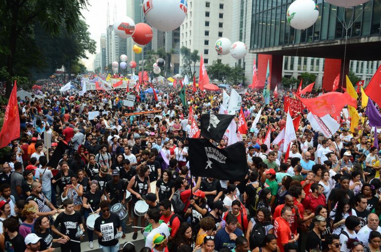 Brazil, São Paulo,Protesters close off Avenida Paulista to protest against pension reform in São Paulo,