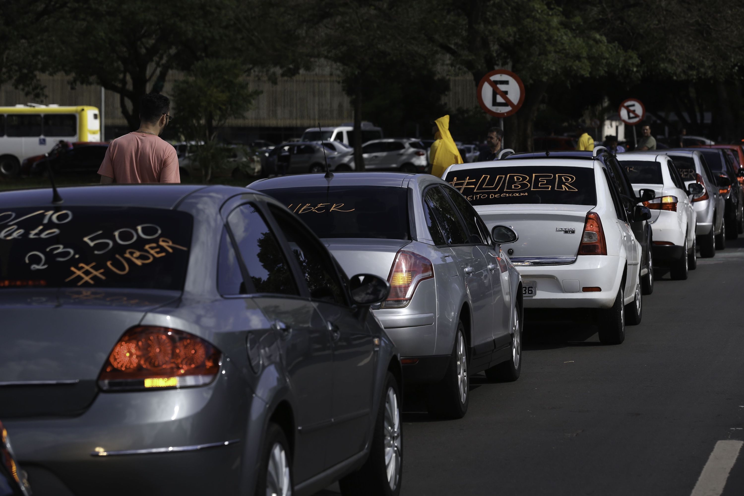 Uber motorists protest outside Congress in Brasilia