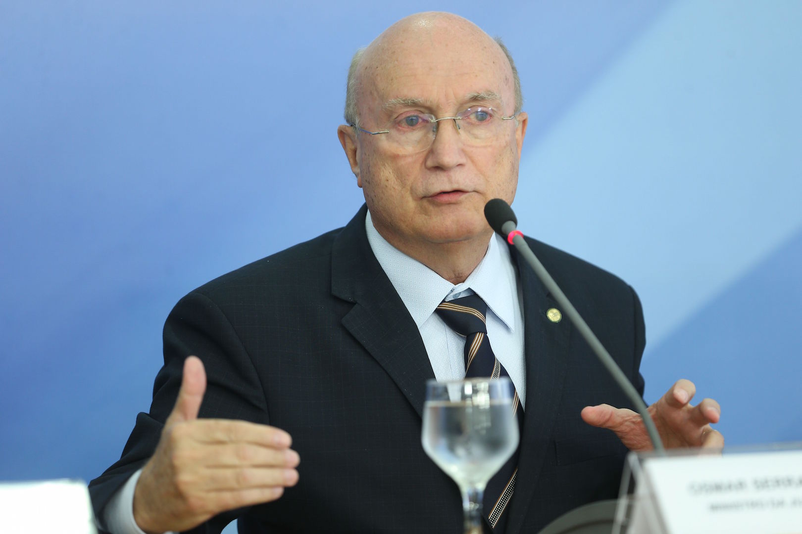 Brazil, Brasilia,Justice Minister Osmar Serraglio, during press conference after meeting with President Michel Temer to discuss violence in Rio de Janeiro,