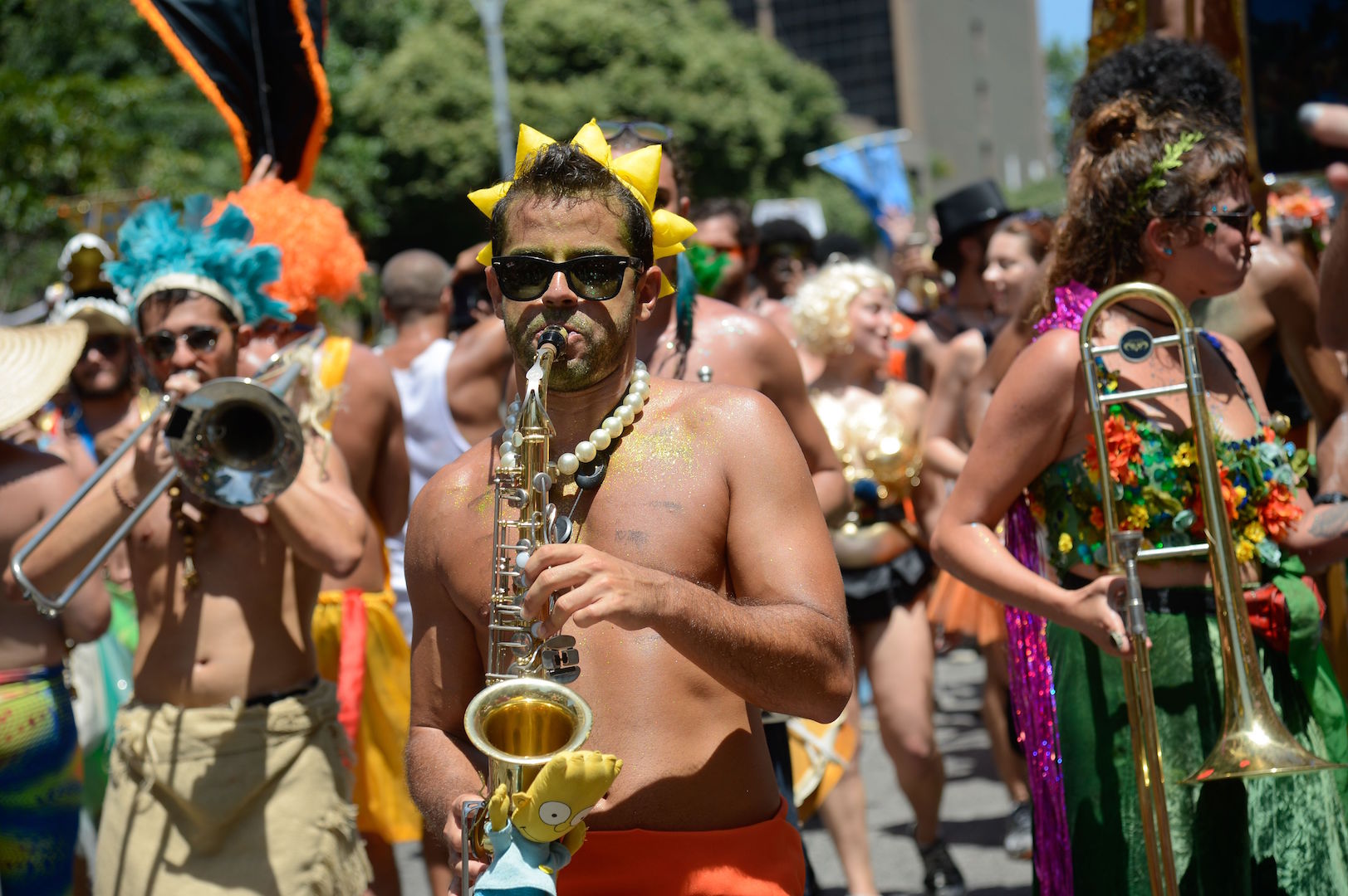 Brazil, Rio,Partygoers in Rio enjoy one of the many street block parades which occurred during the weekend