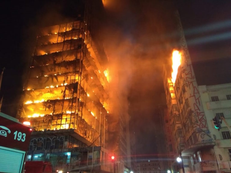 Brazil, São Paulo,Twenty-four story building caught fire and collapsed in the early morning of May 1st in São Paulo,