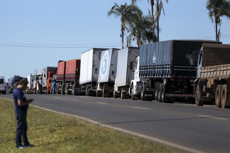 Brazil,Trucks are lined up along side major highways in Brazil as truckers protest rising fuel prices