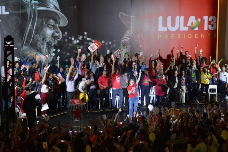 PT party convention chooses former President Luiz Inacio Lula da Silva as its presidential candidate, despite the fact that he is in jail for corruption.