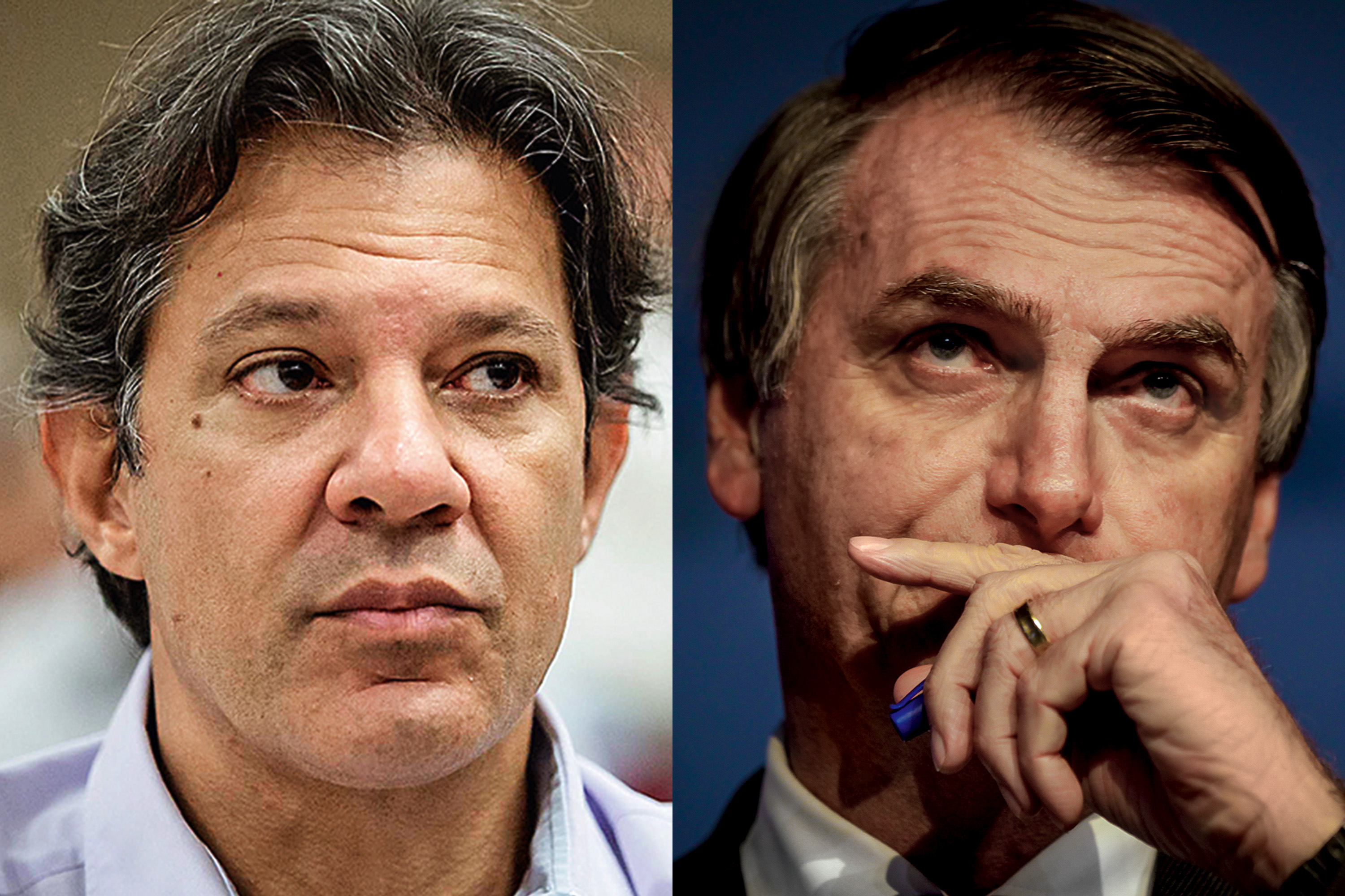 In the second poll from Ibope for the October 28th presidential runoff elections, Haddad (left) has 41 percent of voter intentions while Bolsonaro (right) has 59 percent, photo recreation.