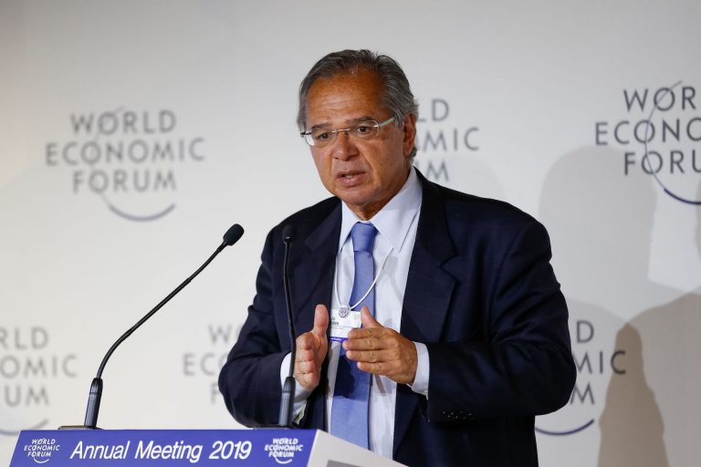 Brazil,Economy Minister, Paulo Guedes, speaks at the World Economic Forum in Davos.