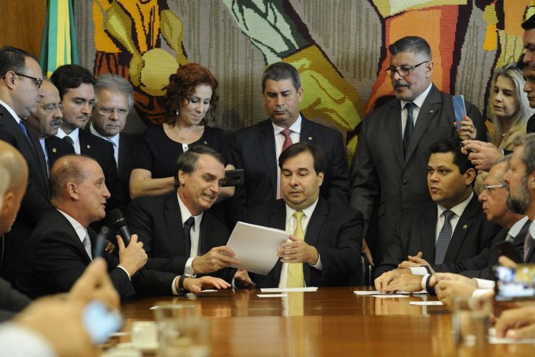 Brazil,President Bolsonaro delivers social security reform to Chamber President, Rodrigo Maia