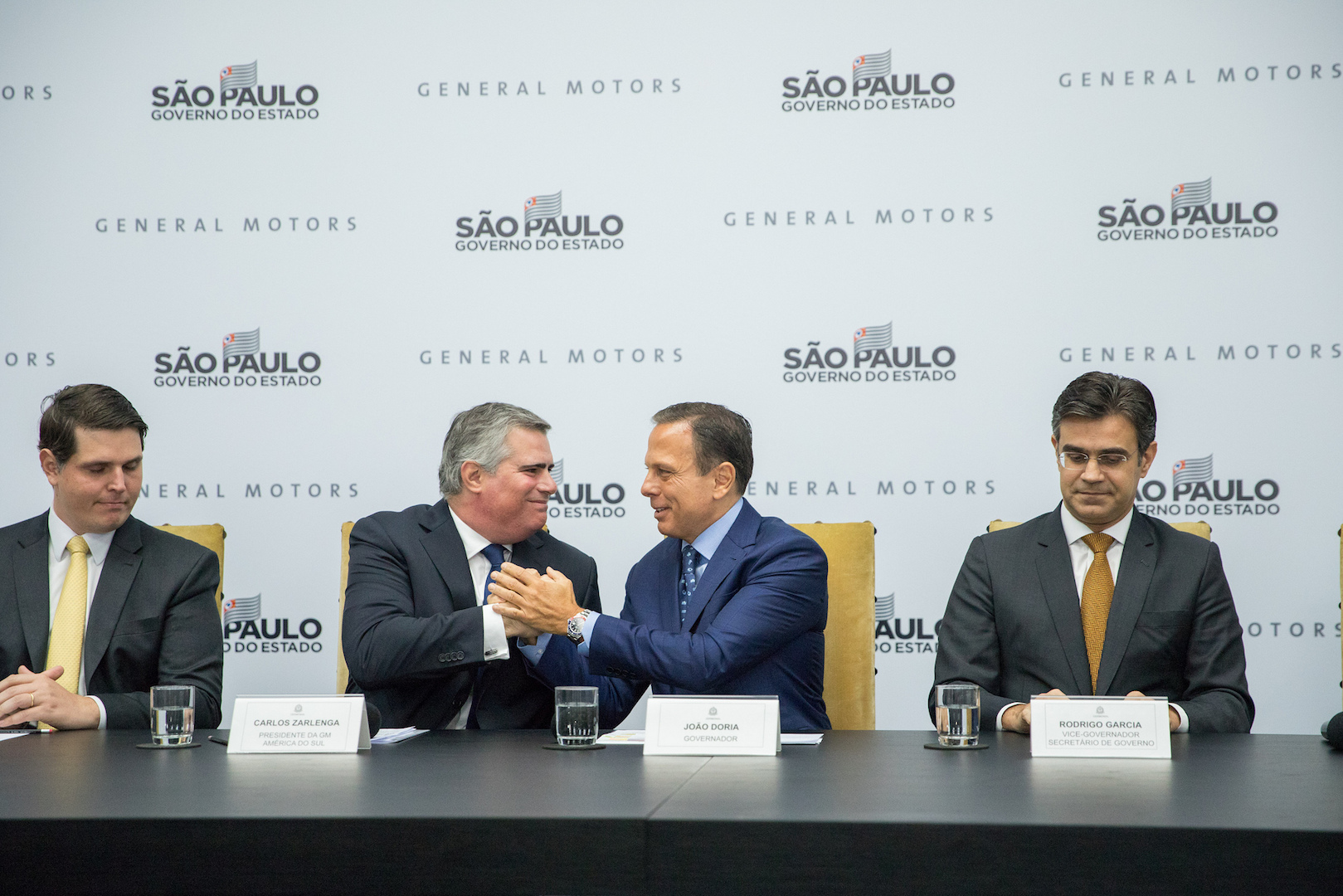 Brazil, São Paulo,General Motors Mercosur President, Carlos Zarlenga and São Paulo governor, João Doria during announcement of automaker's billion dollar investment