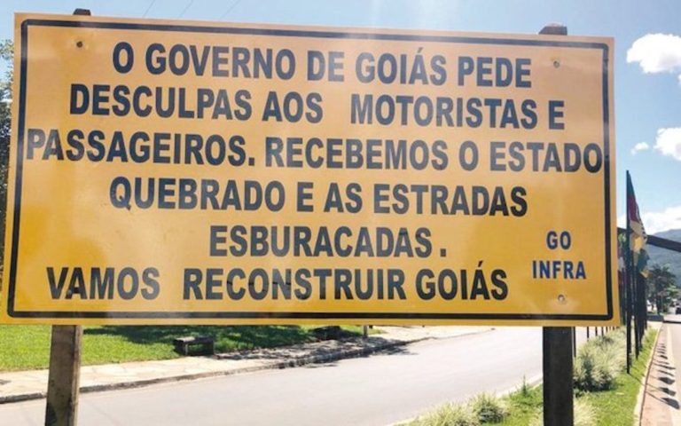 Brazil, Goias,Goias state government places giant billboards across the state's highways apologizing to motorists.