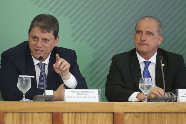 Brazil,Infrastructure Minister, Tarcisio Freitas and Chief of Staff, Onyx Lorenzoni at a press conference on Tuesday