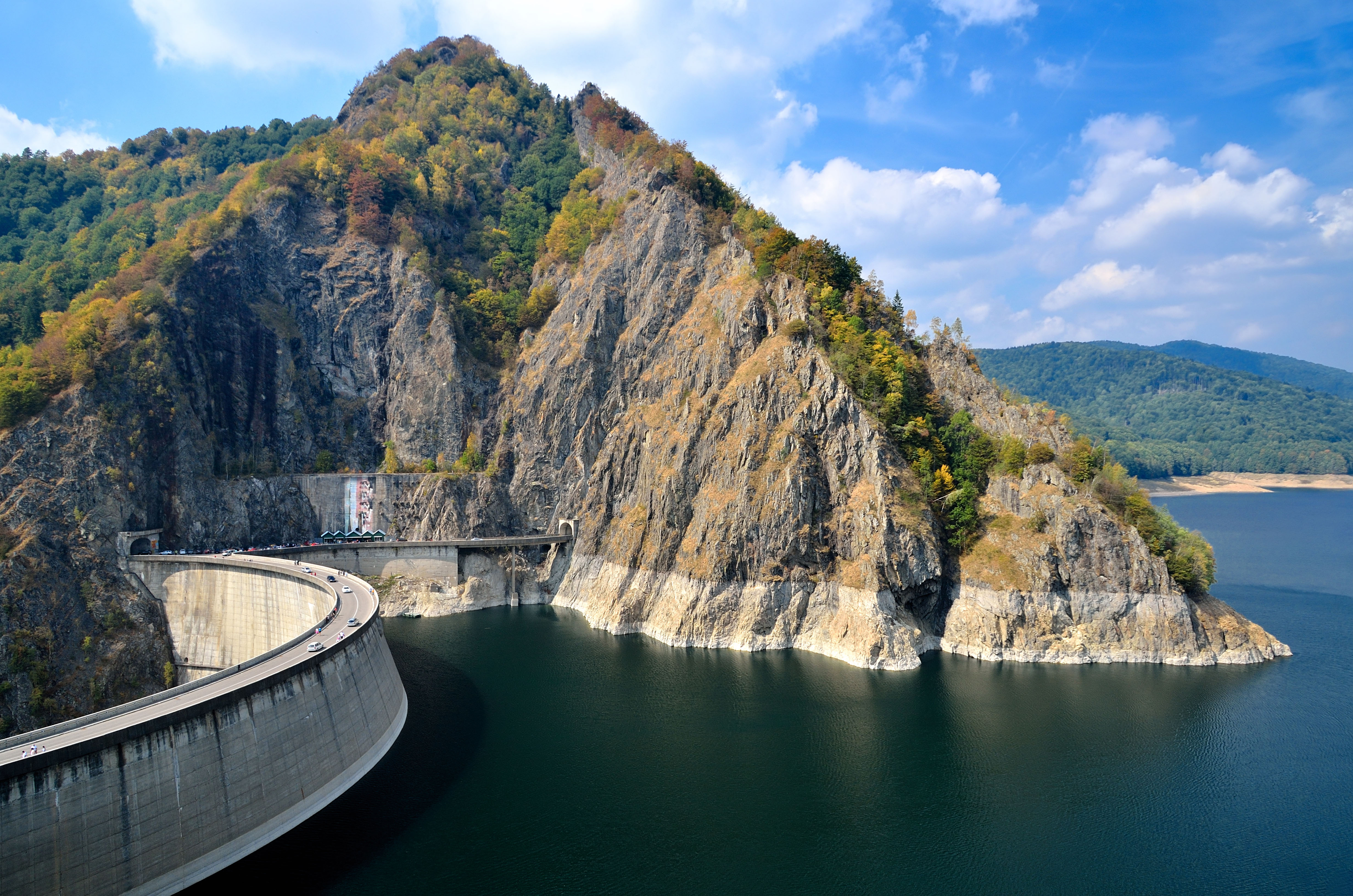 Vidraru lake and dam in Fagaras massif (Romania) in Carpathian mountains.