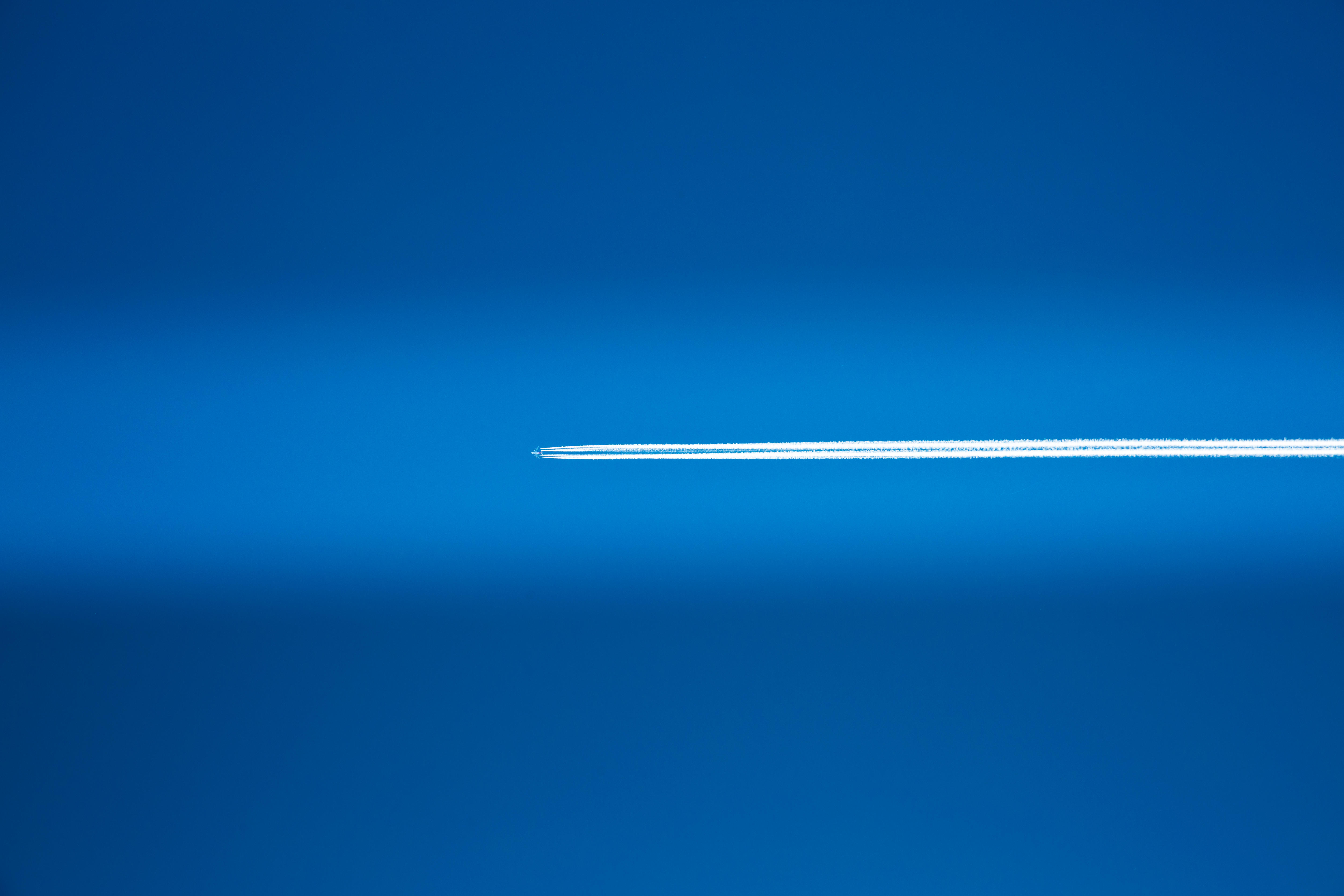 Flight Corridor, Plane With Contrails, Cloudless Sky