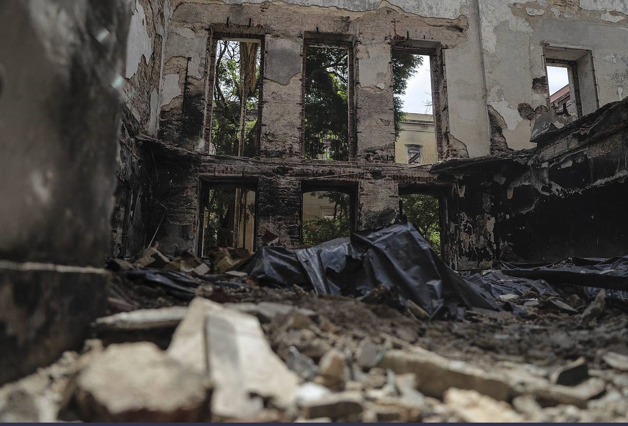 General view of the reconstruction works of the National Museum of Rio de Janeiro, in Rio de Janeiro, Brazil, 12 February 2019. Five months after the fire that destroyed the National Museum, the doors of the building were opened today to members of the pr