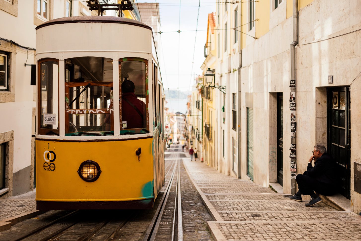 Tram in Elevador da Bica, Lisbon, Portugal, Europe