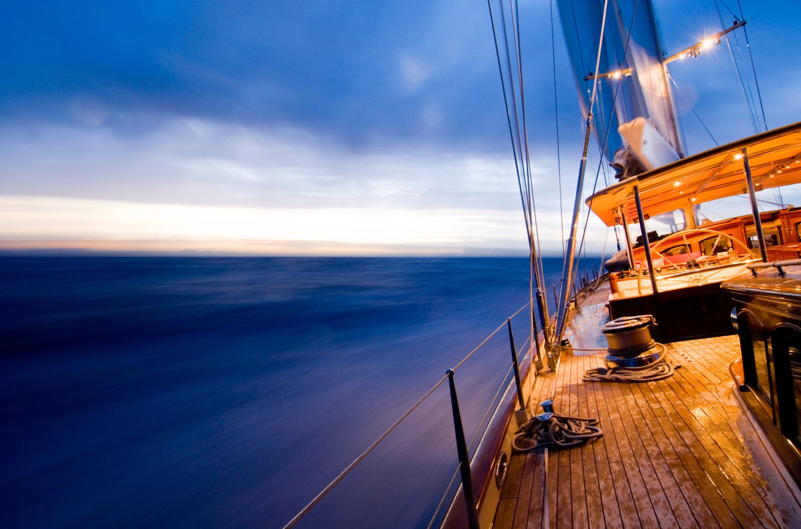 Evening sailing onboard SY "Adele", 180 foot Hoek Design, as she sails north from South Georgia to Rio de Janeiro, February 2007