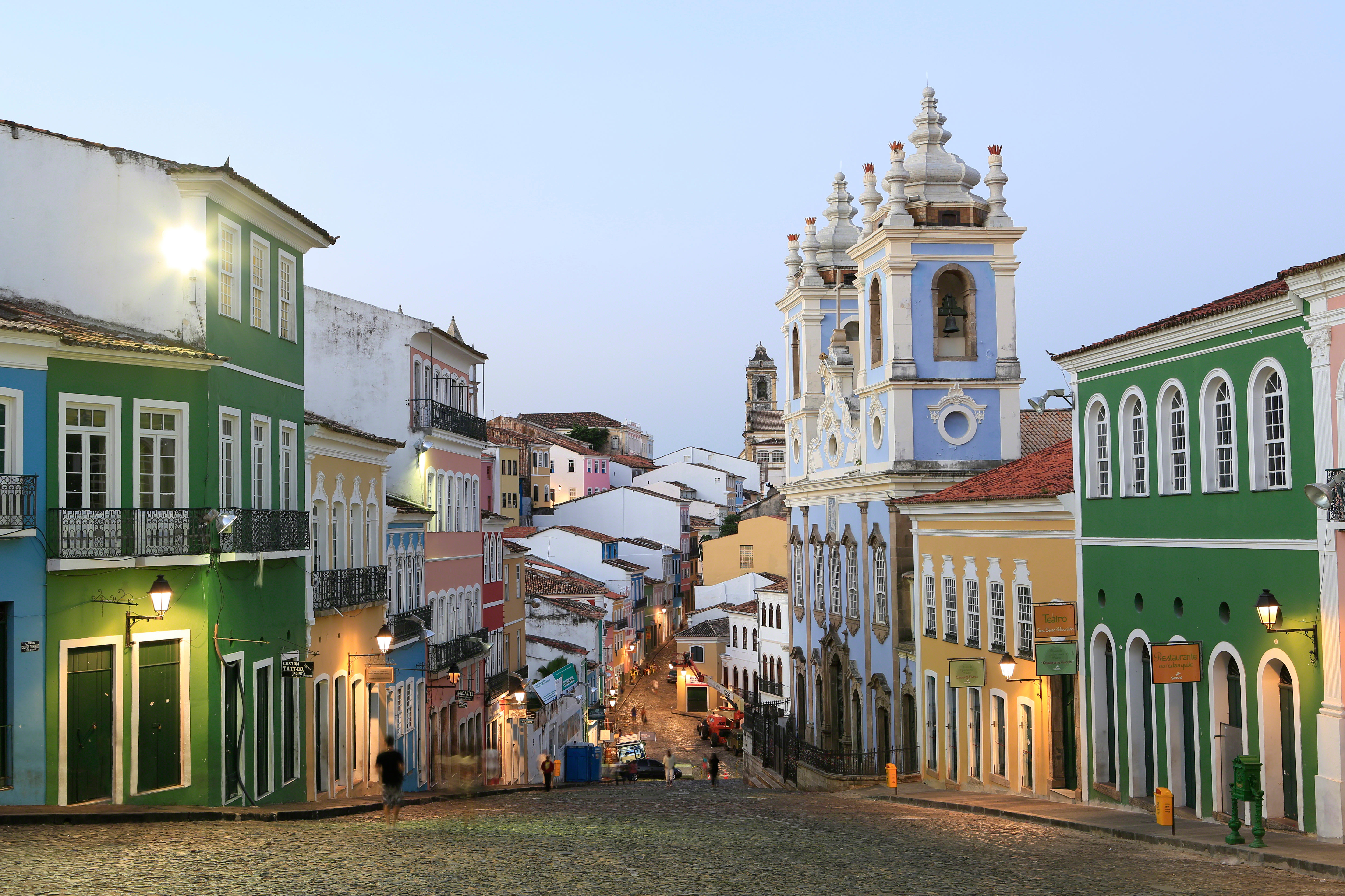 Cobbled streets in the historic centre of Salvador - a UNESCO World Heritage Site